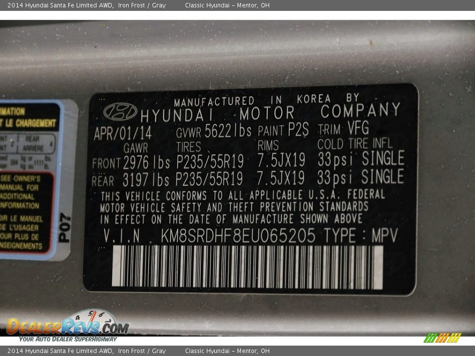 2014 Hyundai Santa Fe Limited AWD Iron Frost / Gray Photo #29