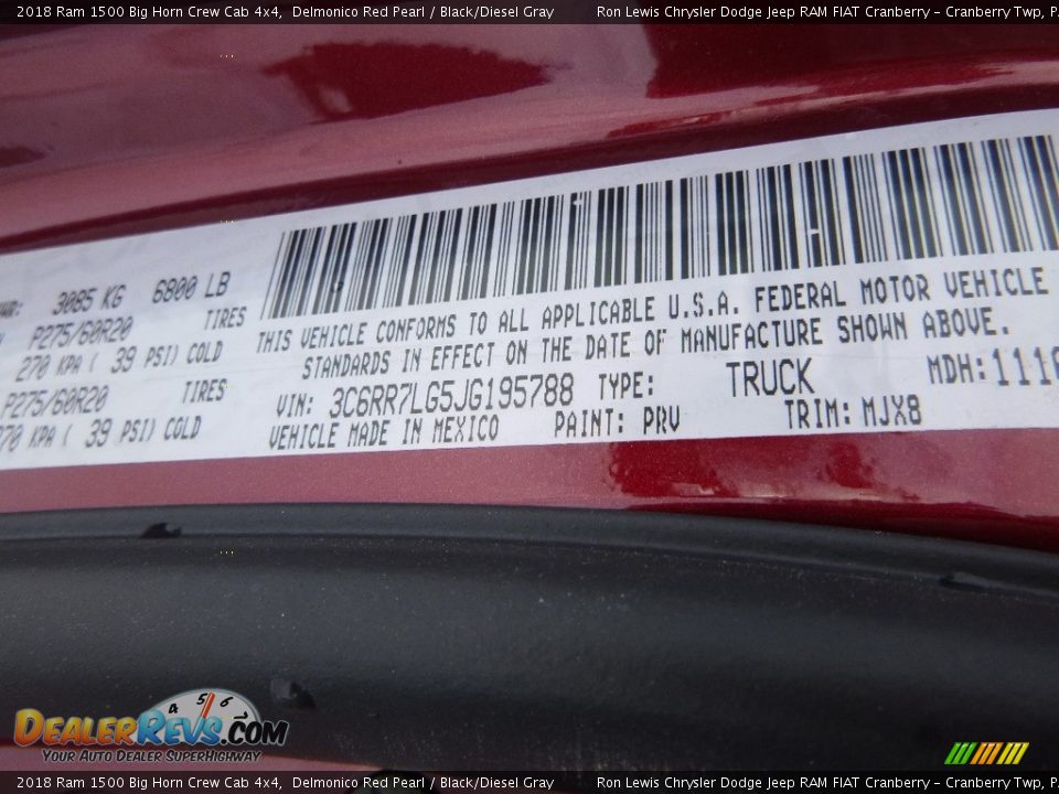 2018 Ram 1500 Big Horn Crew Cab 4x4 Delmonico Red Pearl / Black/Diesel Gray Photo #14