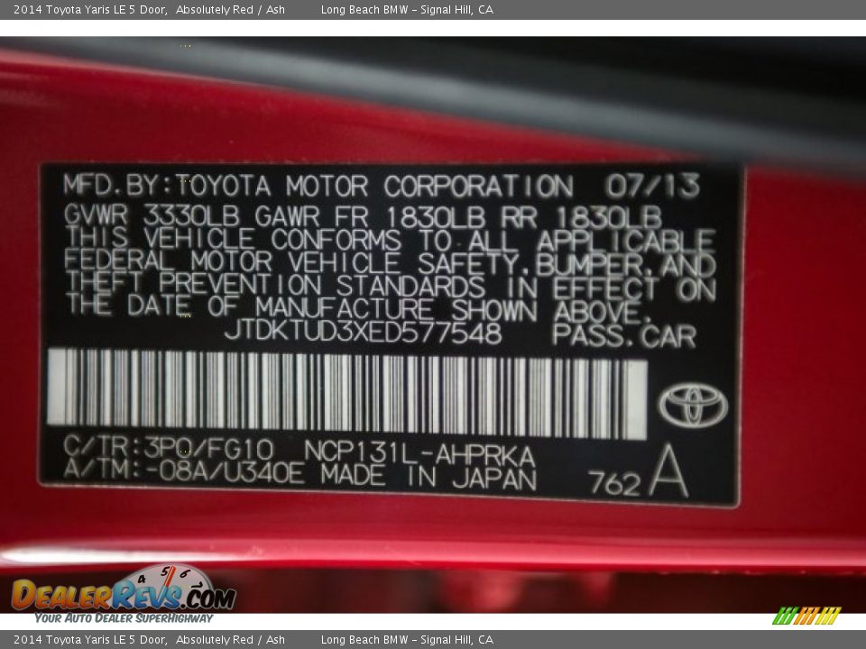 2014 Toyota Yaris LE 5 Door Absolutely Red / Ash Photo #13