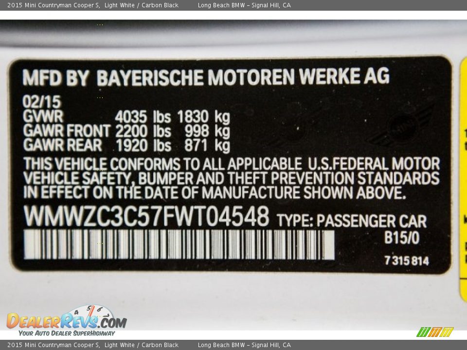 2015 Mini Countryman Cooper S Light White / Carbon Black Photo #22