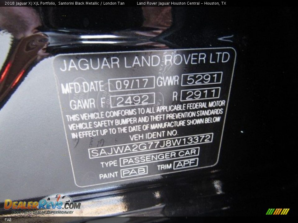 Jaguar Color Code PAB Santorini Black Metallic