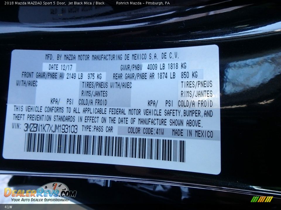 Mazda Color Code 41W Jet Black Mica
