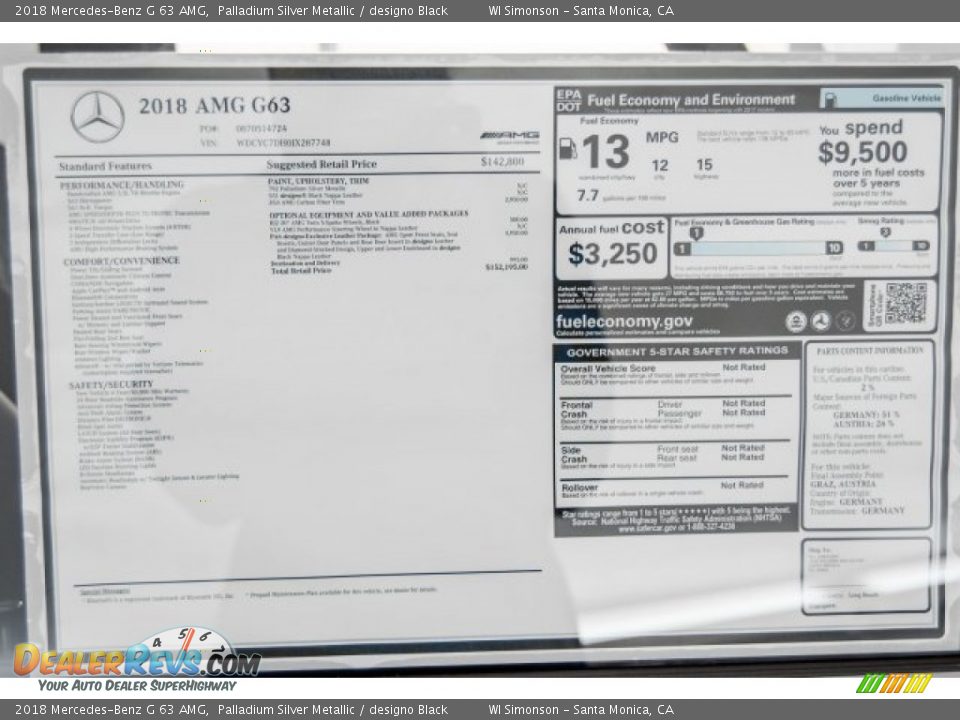 2018 Mercedes-Benz G 63 AMG Window Sticker Photo #16