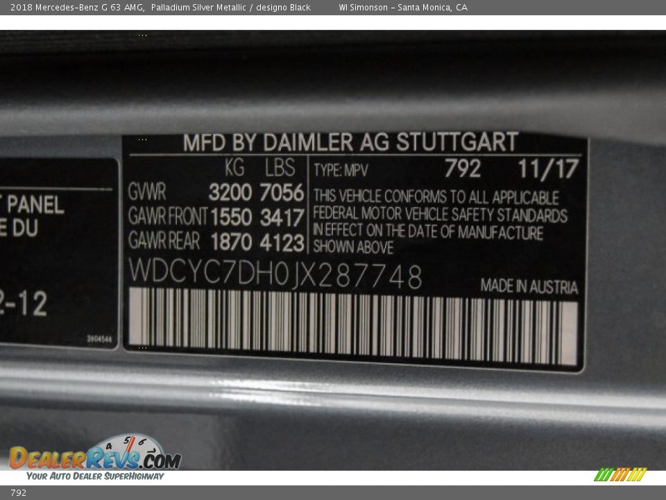 Mercedes-Benz Color Code 792 Palladium Silver Metallic