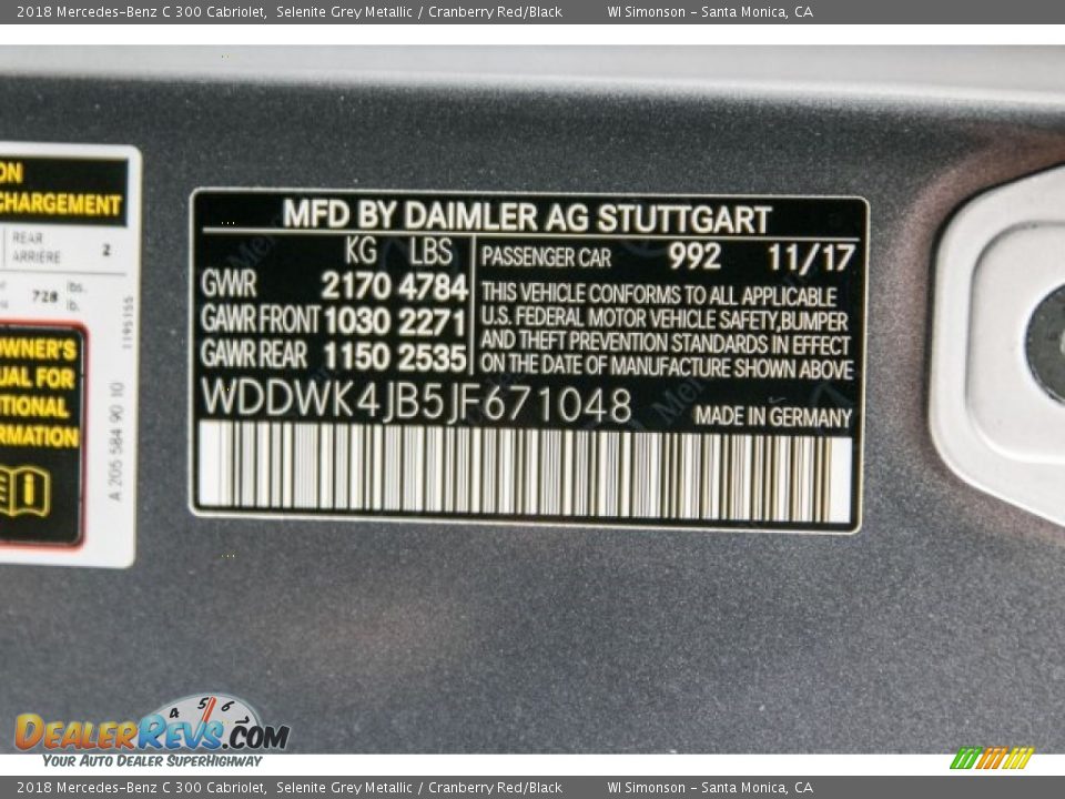 2018 Mercedes-Benz C 300 Cabriolet Selenite Grey Metallic / Cranberry Red/Black Photo #11
