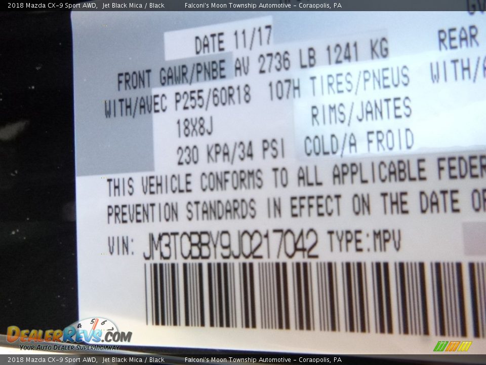 2018 Mazda CX-9 Sport AWD Jet Black Mica / Black Photo #12