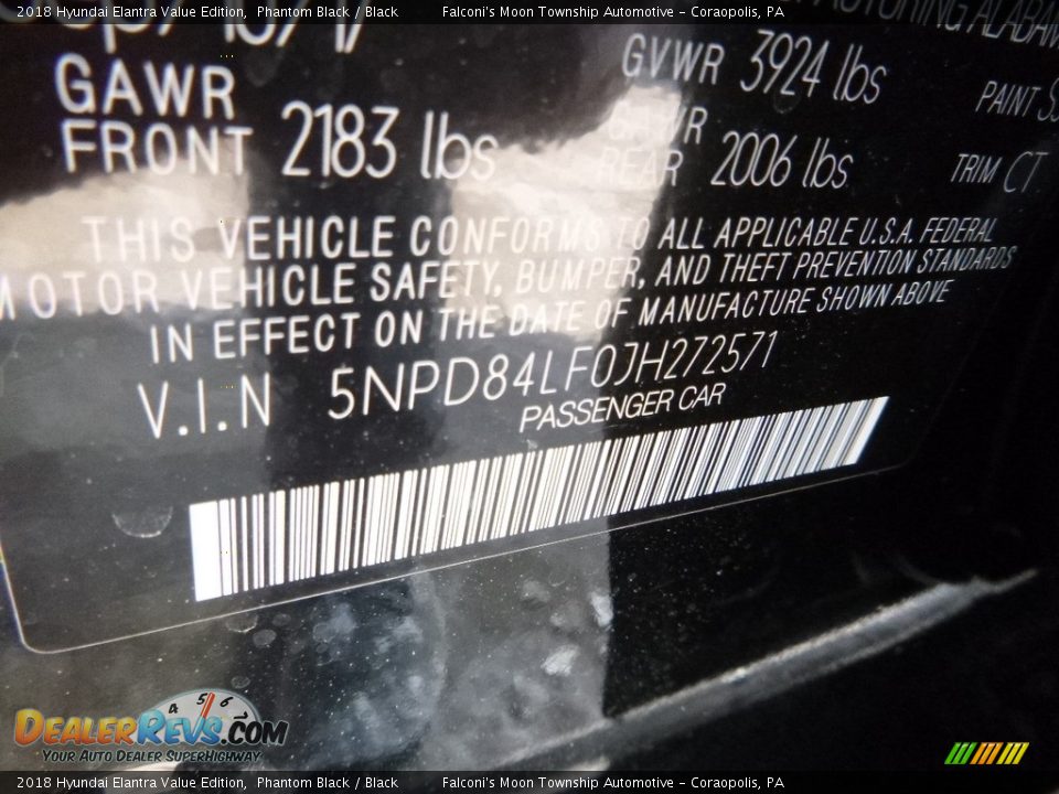 2018 Hyundai Elantra Value Edition Phantom Black / Black Photo #12
