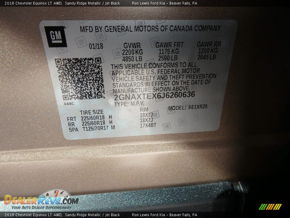 2018 Chevrolet Equinox LT AWD Sandy Ridge Metallic / Jet Black Photo #14