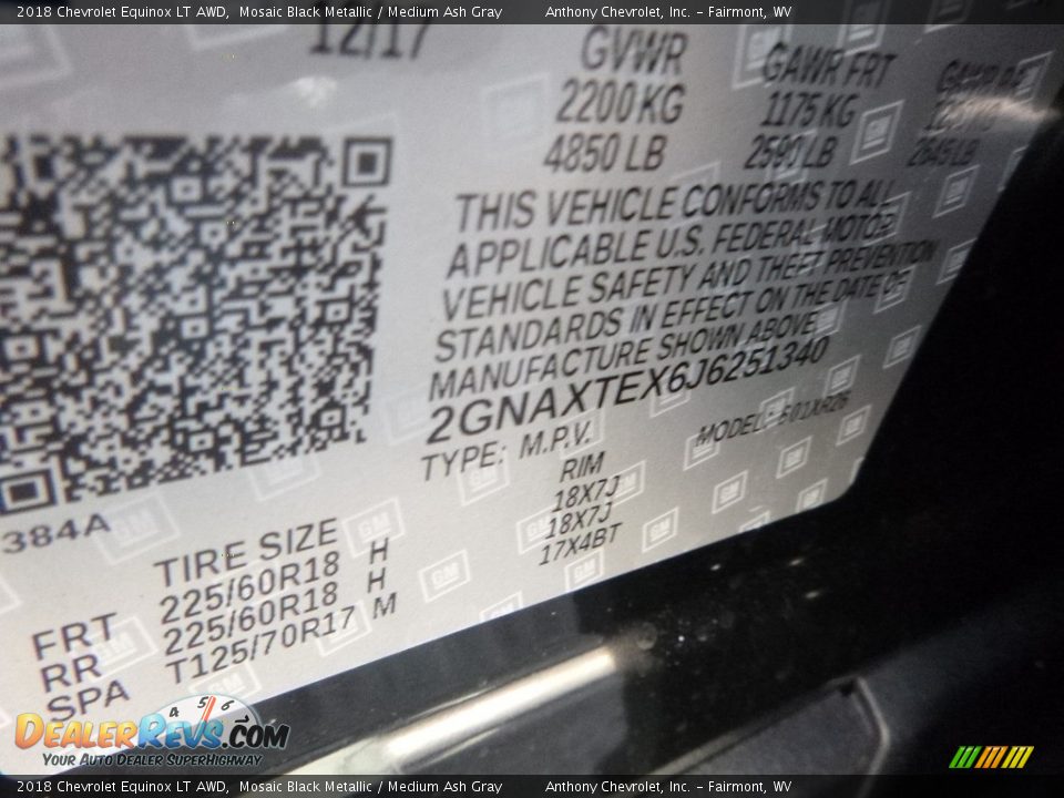 2018 Chevrolet Equinox LT AWD Mosaic Black Metallic / Medium Ash Gray Photo #14