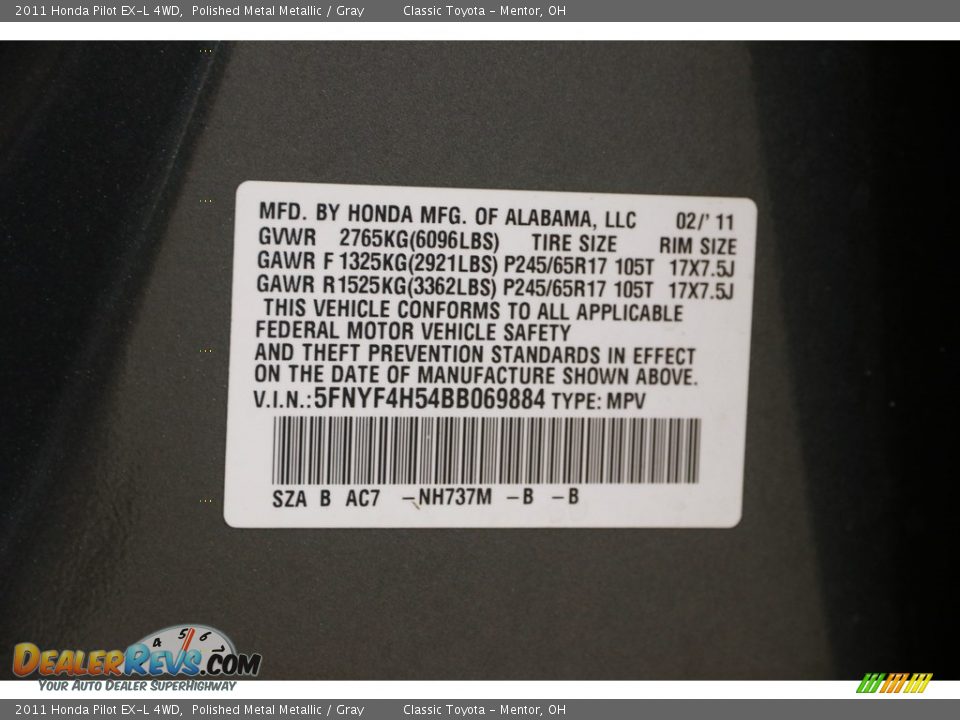 2011 Honda Pilot EX-L 4WD Polished Metal Metallic / Gray Photo #21