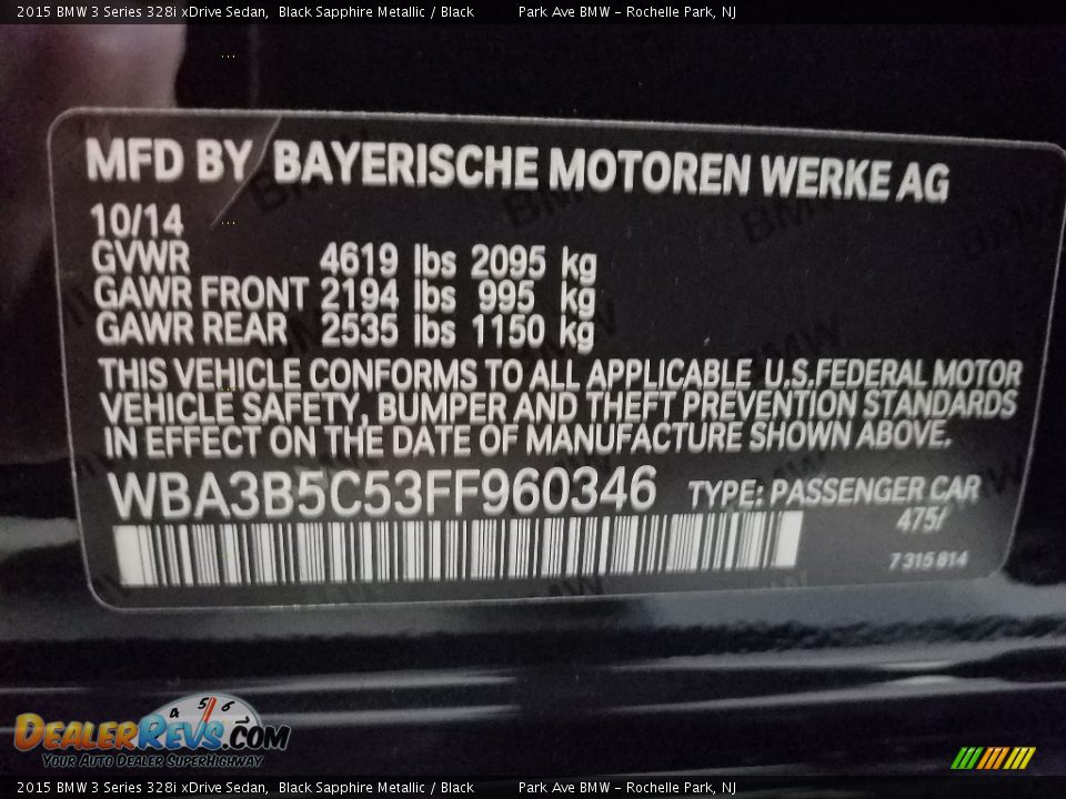 2015 BMW 3 Series 328i xDrive Sedan Black Sapphire Metallic / Black Photo #27