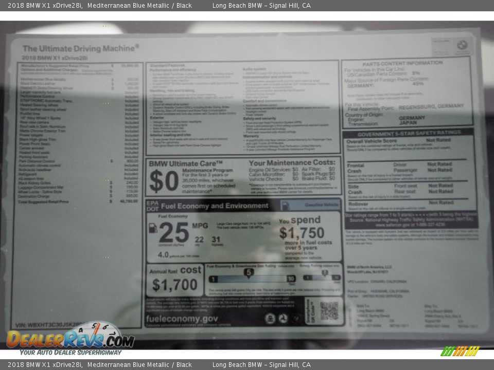 2018 BMW X1 xDrive28i Mediterranean Blue Metallic / Black Photo #10