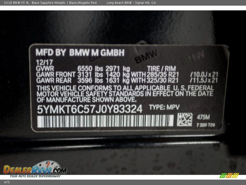 BMW Color Code 475 Black Sapphire Metallic