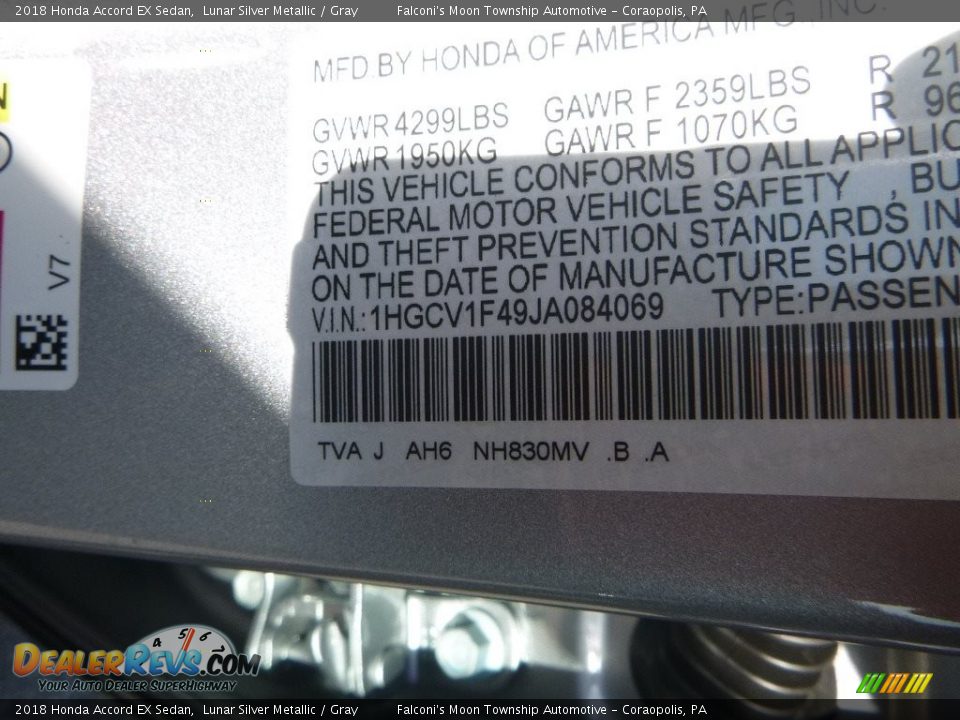 2018 Honda Accord EX Sedan Lunar Silver Metallic / Gray Photo #12