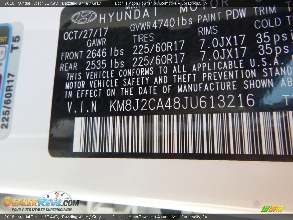 2018 Hyundai Tucson SE AWD Dazzling White / Gray Photo #12
