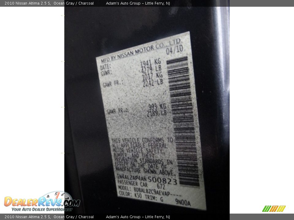 2010 Nissan Altima 2.5 S Ocean Gray / Charcoal Photo #17