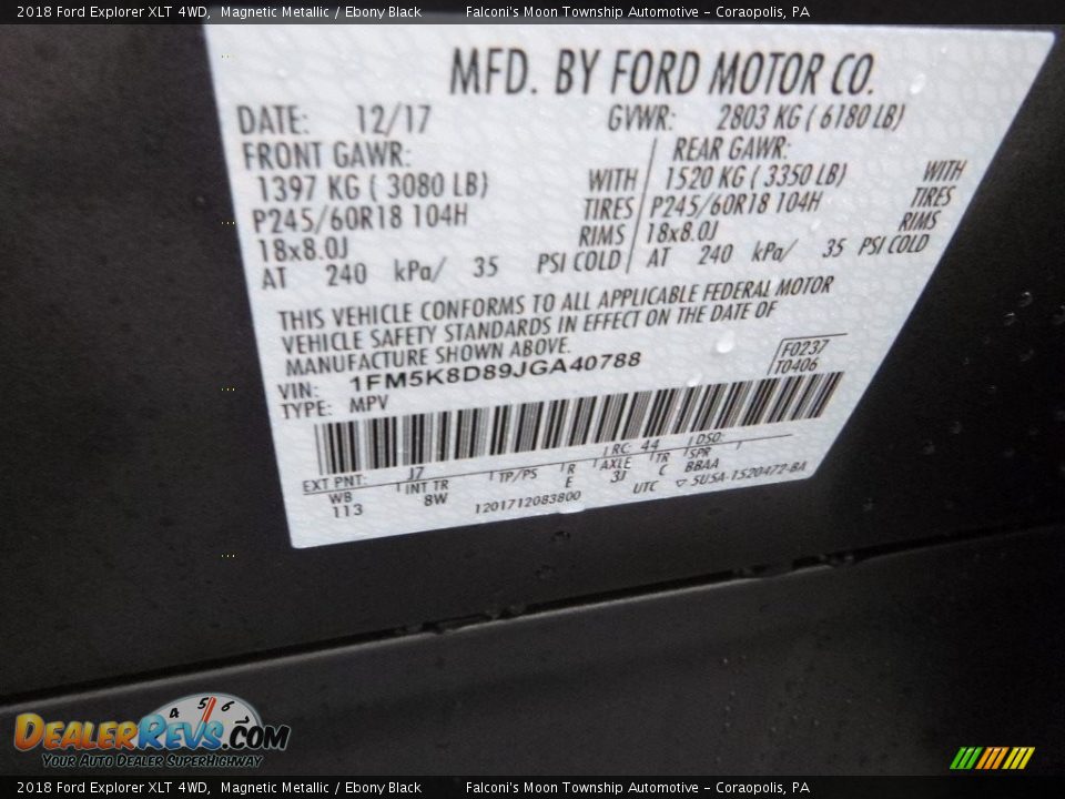 2018 Ford Explorer XLT 4WD Magnetic Metallic / Ebony Black Photo #13