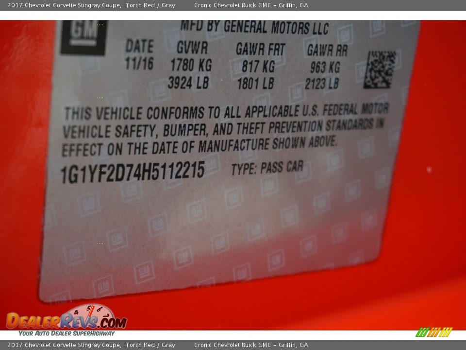 2017 Chevrolet Corvette Stingray Coupe Torch Red / Gray Photo #17