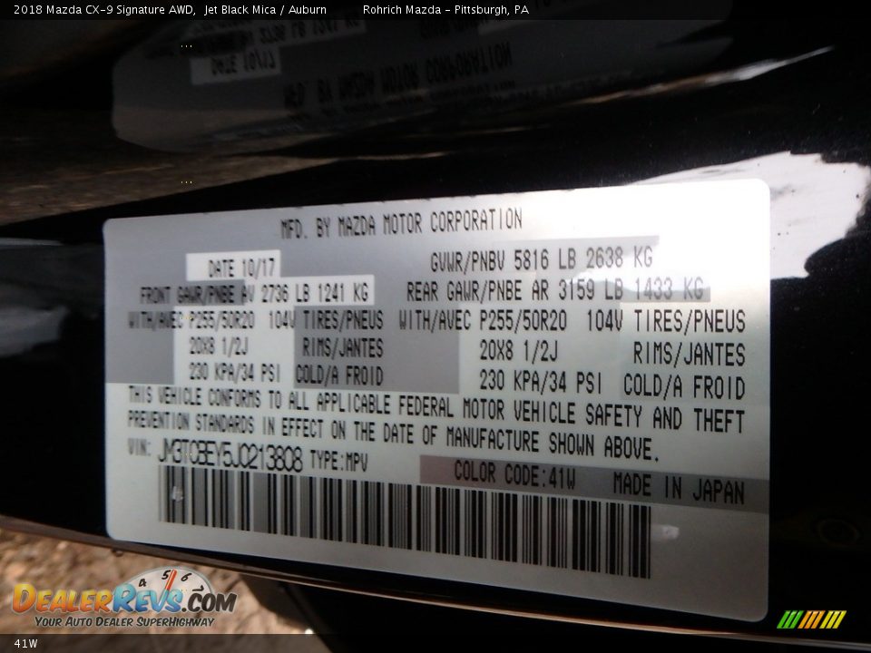 Mazda Color Code 41W Jet Black Mica