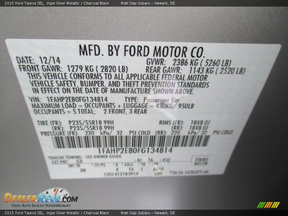 2015 Ford Taurus SEL Ingot Silver Metallic / Charcoal Black Photo #29