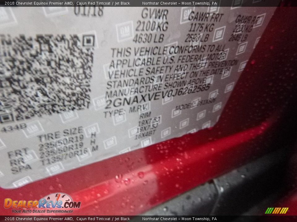 2018 Chevrolet Equinox Premier AWD Cajun Red Tintcoat / Jet Black Photo #16