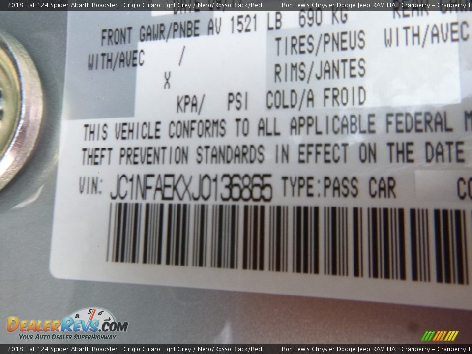 2018 Fiat 124 Spider Abarth Roadster Grigio Chiaro Light Grey / Nero/Rosso Black/Red Photo #14