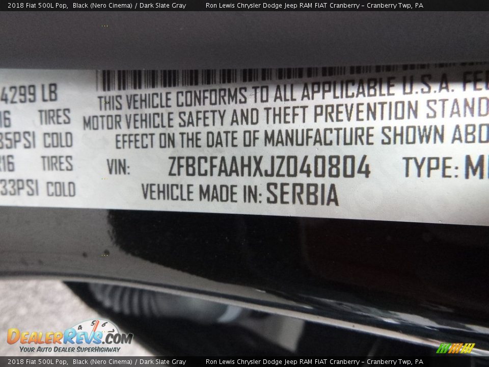 2018 Fiat 500L Pop Black (Nero Cinema) / Dark Slate Gray Photo #13