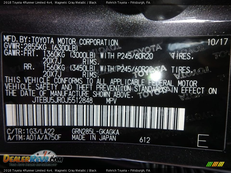 2018 Toyota 4Runner Limited 4x4 Magnetic Gray Metallic / Black Photo #10