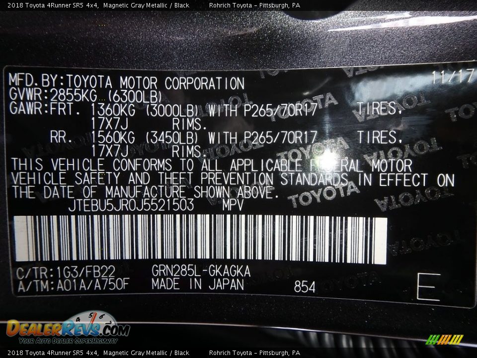 2018 Toyota 4Runner SR5 4x4 Magnetic Gray Metallic / Black Photo #10