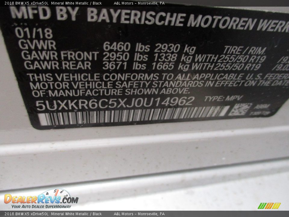 2018 BMW X5 xDrive50i Mineral White Metallic / Black Photo #19