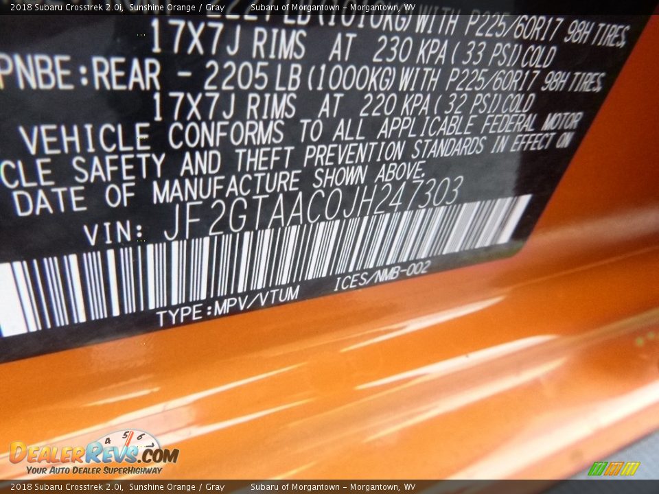 2018 Subaru Crosstrek 2.0i Sunshine Orange / Gray Photo #15