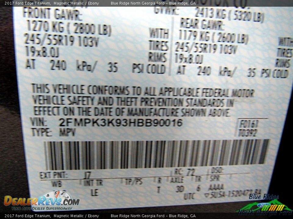 2017 Ford Edge Titanium Magnetic Metallic / Ebony Photo #27