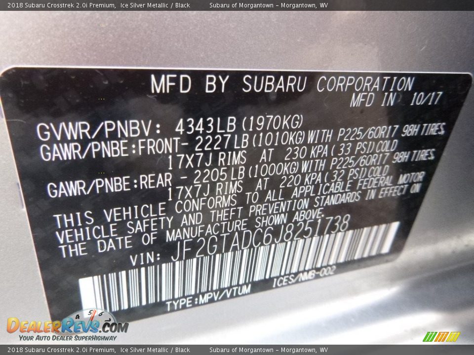 2018 Subaru Crosstrek 2.0i Premium Ice Silver Metallic / Black Photo #16