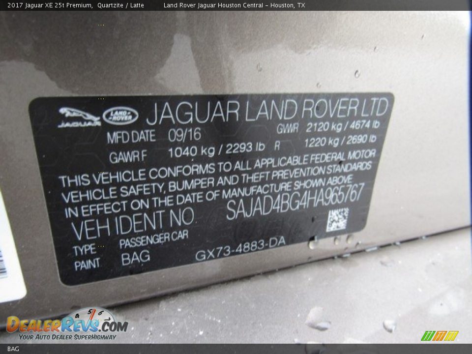 Jaguar Color Code BAG Quartzite
