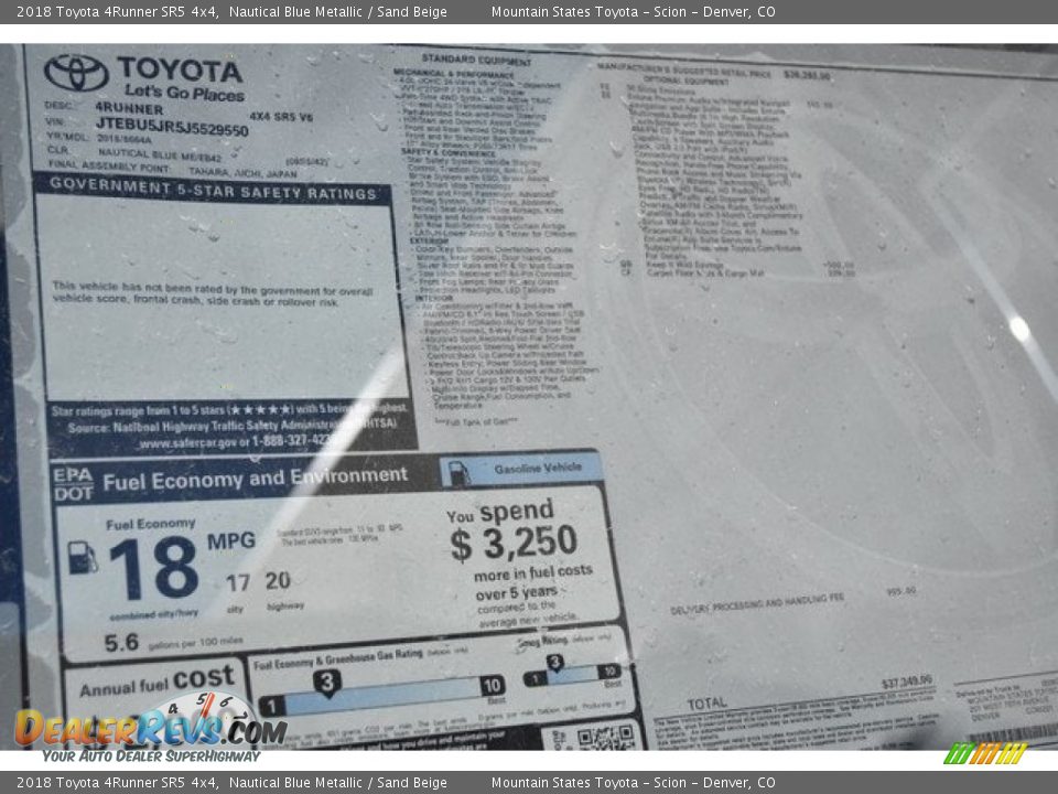 2018 Toyota 4Runner SR5 4x4 Nautical Blue Metallic / Sand Beige Photo #10