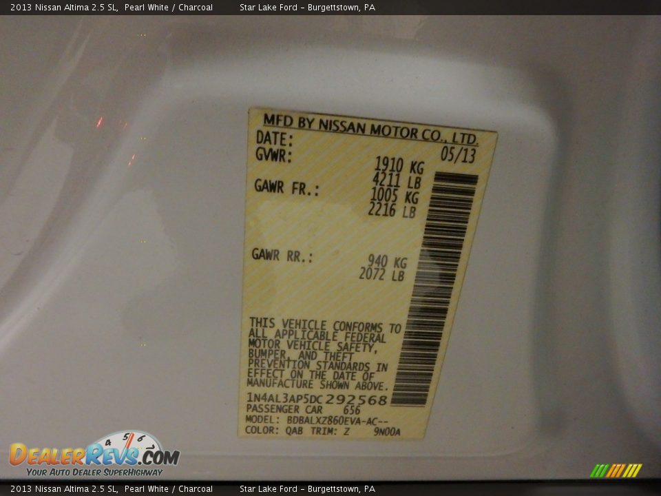 2013 Nissan Altima 2.5 SL Pearl White / Charcoal Photo #3