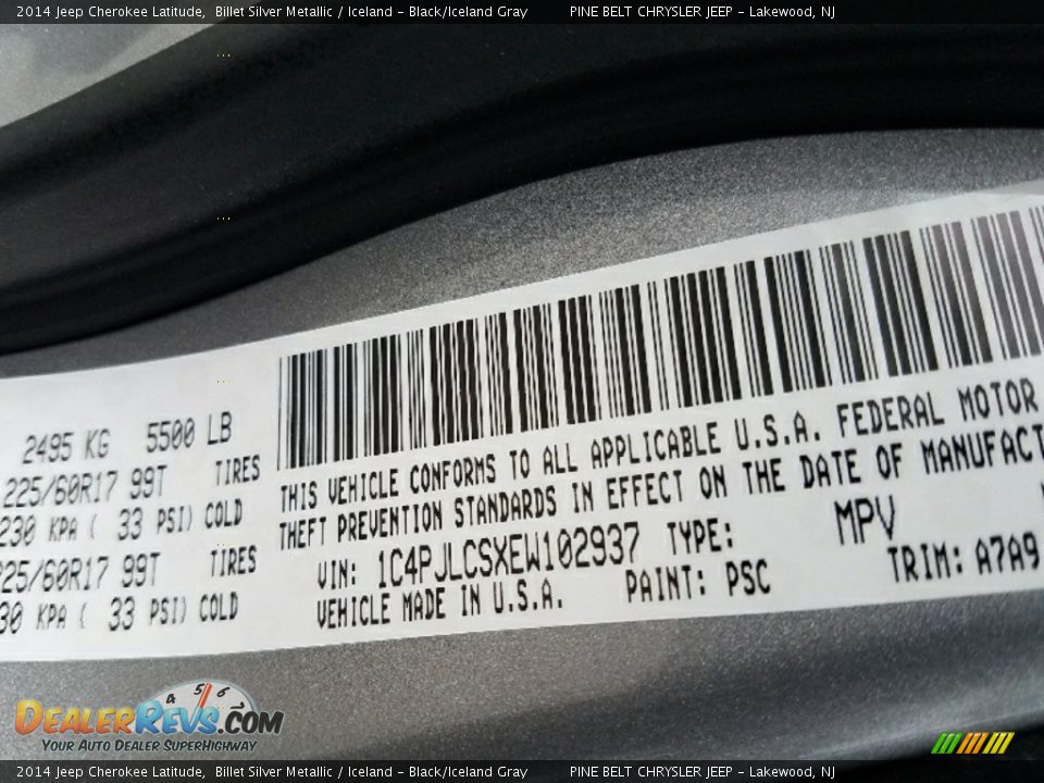 2014 Jeep Cherokee Latitude Billet Silver Metallic / Iceland - Black/Iceland Gray Photo #22