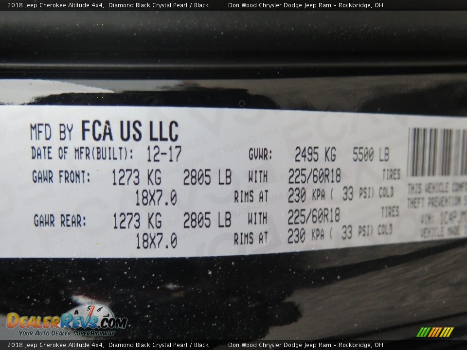 2018 Jeep Cherokee Altitude 4x4 Diamond Black Crystal Pearl / Black Photo #32