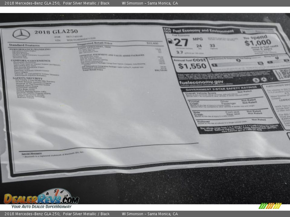 2018 Mercedes-Benz GLA 250 Polar Silver Metallic / Black Photo #11