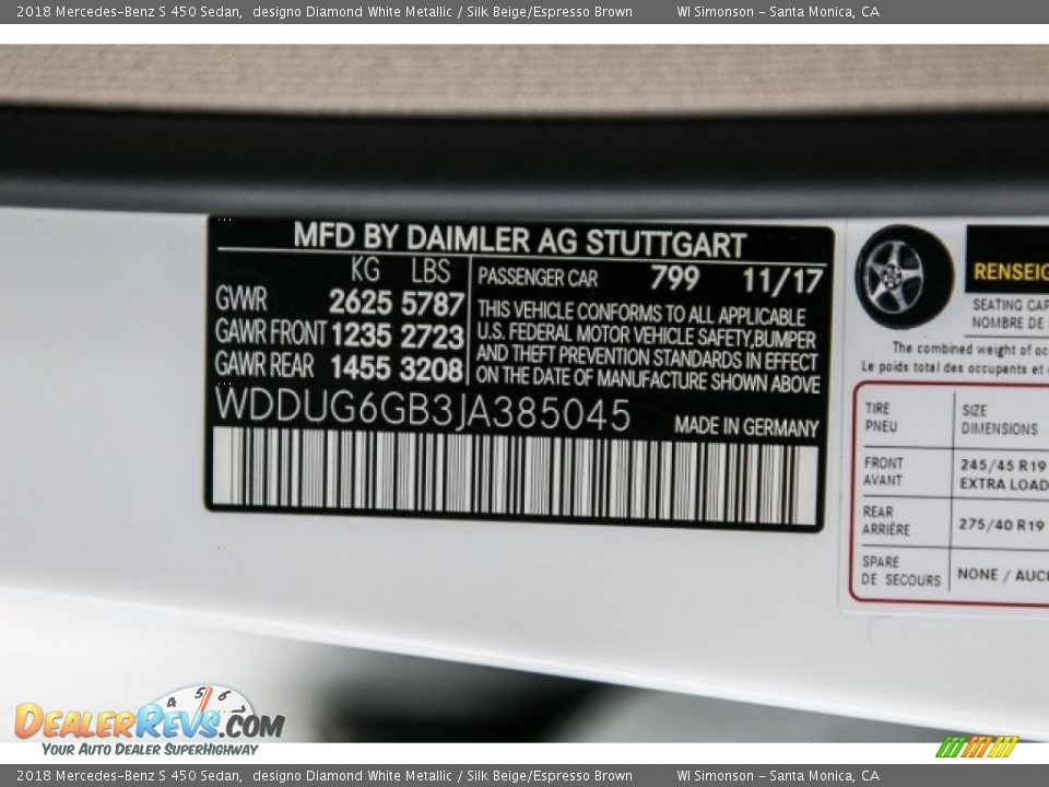 2018 Mercedes-Benz S 450 Sedan designo Diamond White Metallic / Silk Beige/Espresso Brown Photo #11