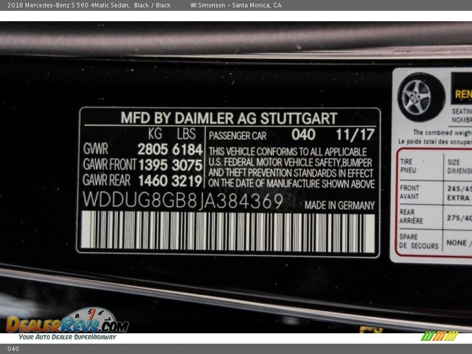 Mercedes-Benz Color Code 040 Black