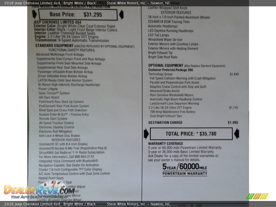2018 Jeep Cherokee Limited 4x4 Bright White / Black Photo #31