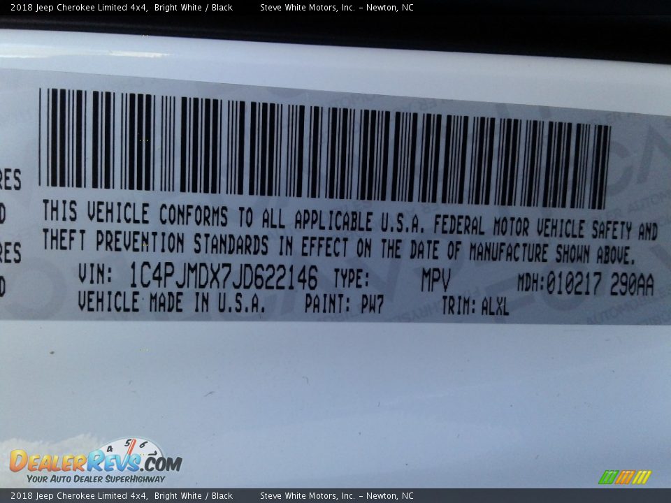 2018 Jeep Cherokee Limited 4x4 Bright White / Black Photo #32