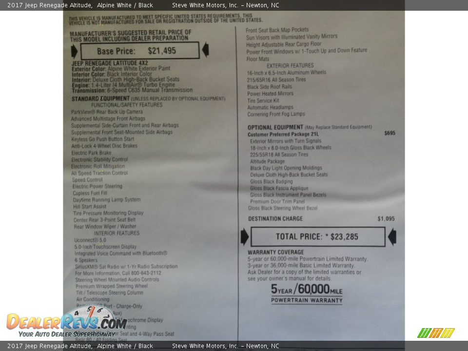 2017 Jeep Renegade Altitude Alpine White / Black Photo #27