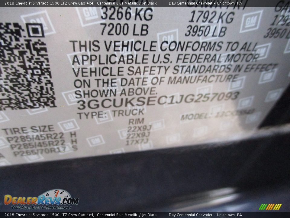 2018 Chevrolet Silverado 1500 LTZ Crew Cab 4x4 Centennial Blue Metallic / Jet Black Photo #20