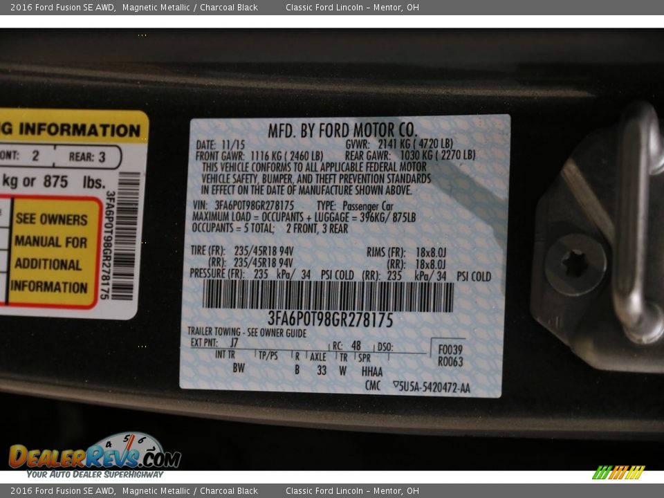 2016 Ford Fusion SE AWD Magnetic Metallic / Charcoal Black Photo #17