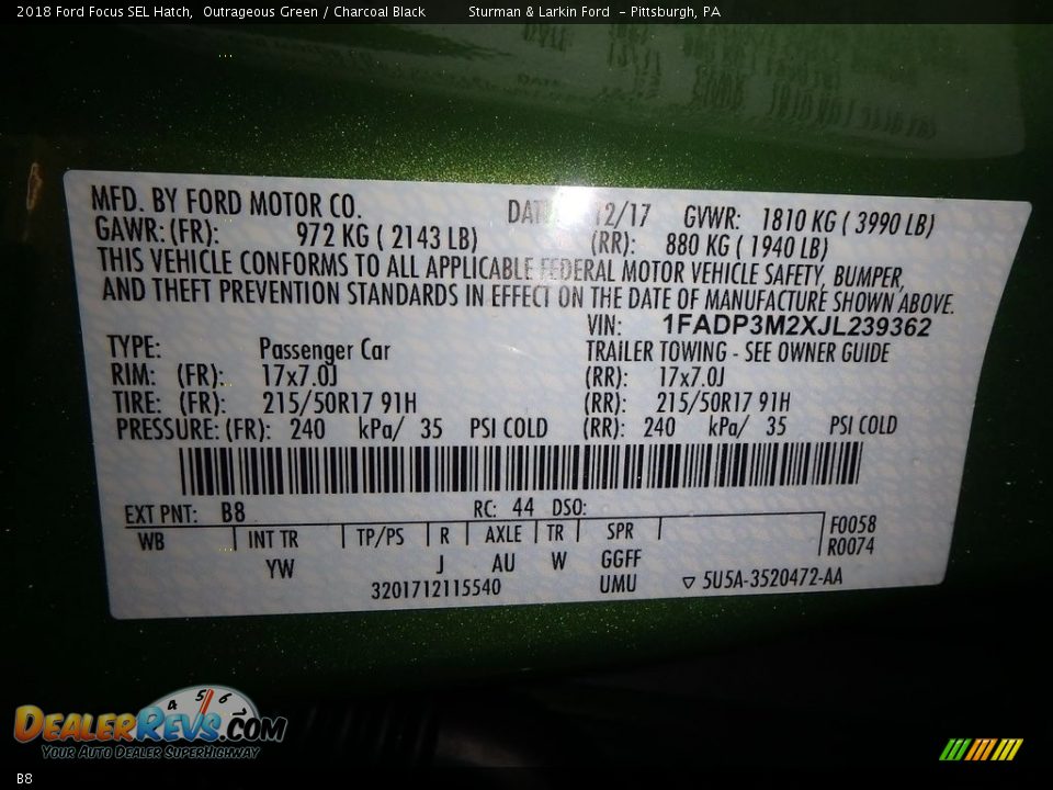 Ford Color Code B8 Outrageous Green