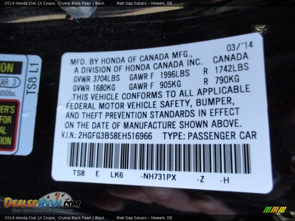 2014 Honda Civic LX Coupe Crystal Black Pearl / Black Photo #26