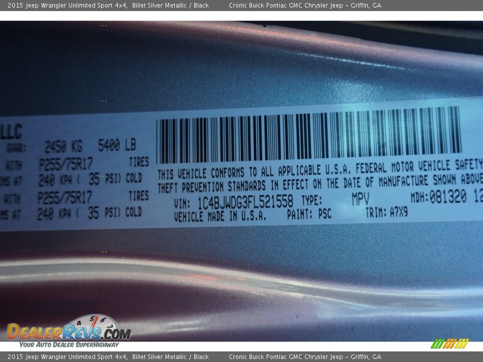 2015 Jeep Wrangler Unlimited Sport 4x4 Billet Silver Metallic / Black Photo #20