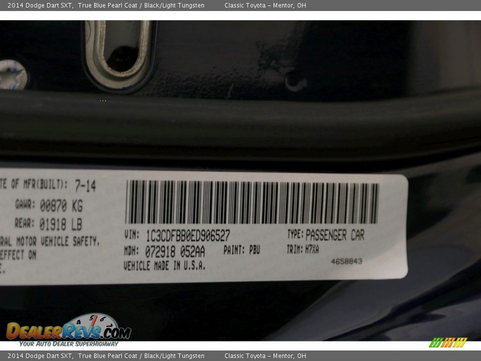 2014 Dodge Dart SXT True Blue Pearl Coat / Black/Light Tungsten Photo #24